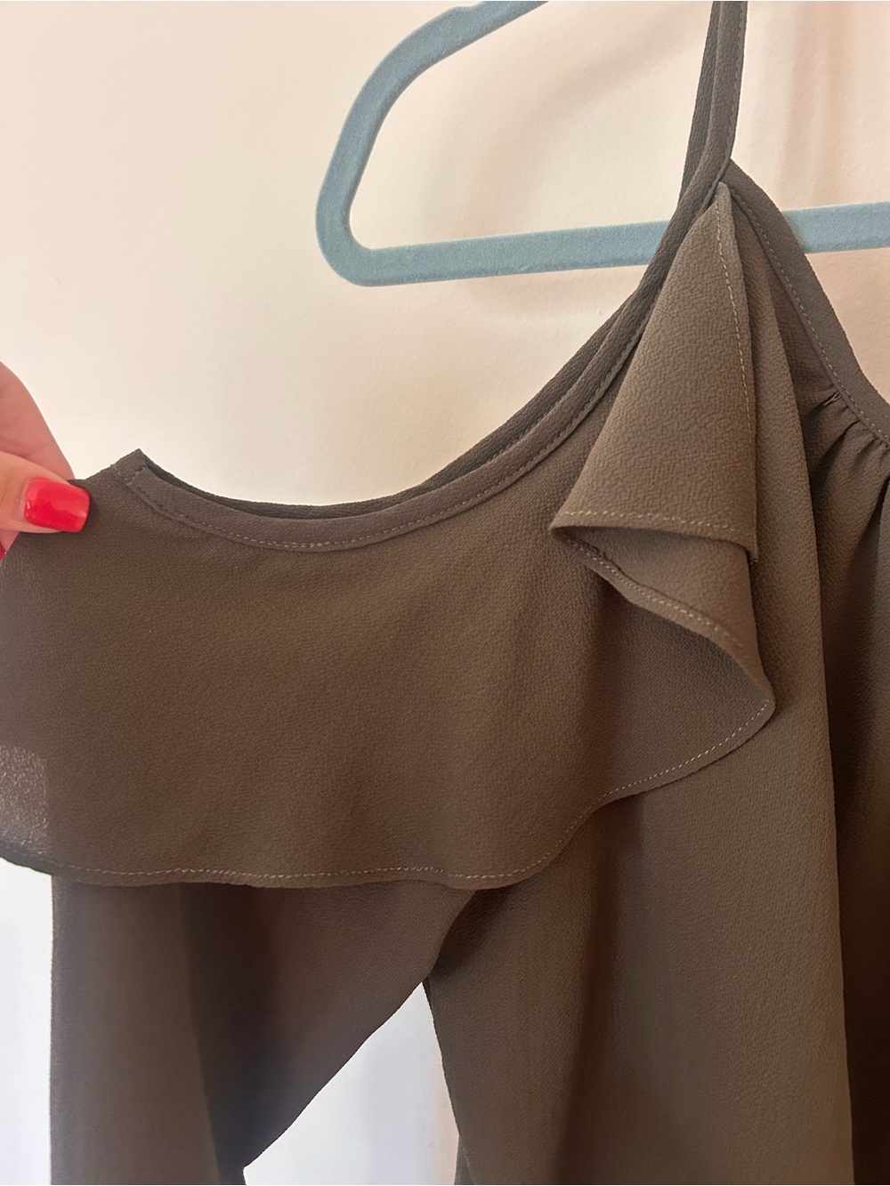 DEX Olive Cold-Shoulder Ruffle Mini Dress - Picture 5 of 5